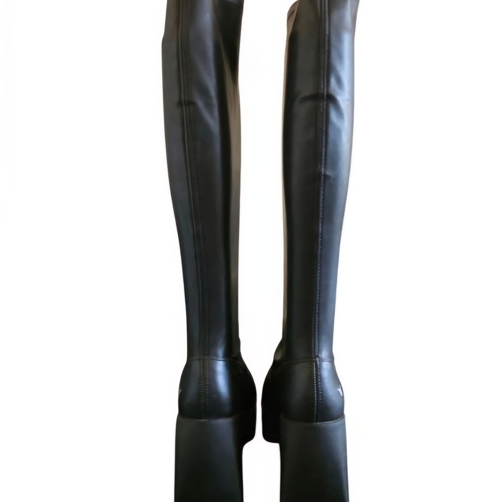 Windsor Smith Black Knee-High Platform Heeled Boots - Picture 3 of 14